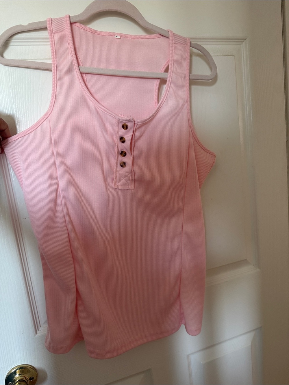 Sleeveless Pink Ribbed Henley Tank Top - Feminine Everyday Layer